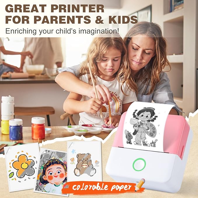 Print Pods Mini Printer, Thermal Inkless Sticker Maker with 10 Rolls Printing Paper, Pocket Printpod for phone, Impresora Portátil for Notes, Flashcards, Journal, DIY, Compatible with iOS & Android