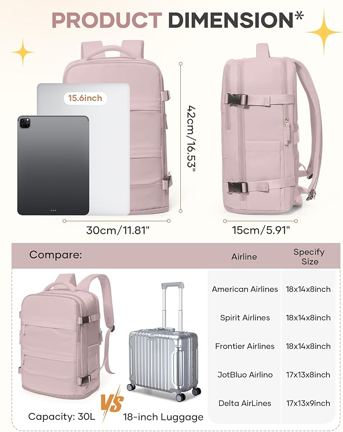 Travel Backpack For Women Men Airline Approved Carry On Backpack Flight Approved Waterproof Sports Backpack Casual Daypack Small Hiking Backpacks