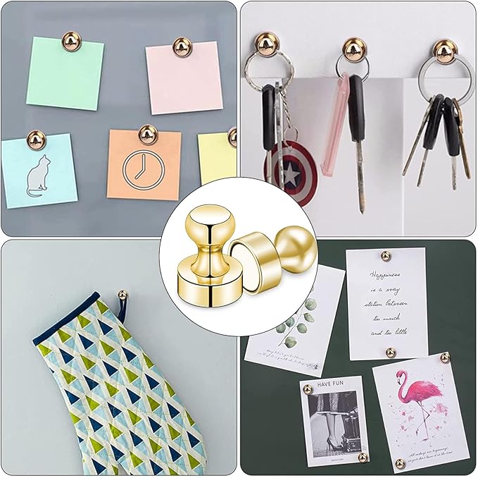 LOVIMAG Refrigerator Magnets, Fridge Magnets, Strong Whiteboard Magnet, Gold 50 Pcs Magnetic Push Pins, Strong Metal Magnet for Fridge, Whiteboard, Office, Classroom, Map, Kitchen