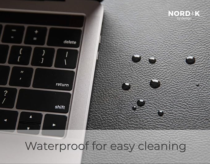 Nordik Cork Leather Desk Mat Cable Organizer (Pebble Black 35 X 17 inch) Premium Extended Mouse Mat for Home Office Accessories - Non-Slip Vegan Leather Desk Pad Protector & Desk Blotter Pad