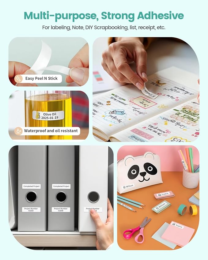 Phomemo Labels D30 Label Tape, Black on White Print Master Labels Refill Name Label, Sticker Thermal Paper Self-Adhesive, 12 x 40 mm (0.47 x 1.57 Inch) 160 Tapes/Roll, 3-Roll for Kids School Items