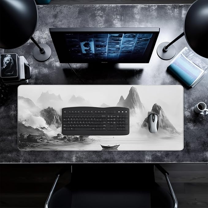 Landscape Mouse Pad Abstract Big Mouse Pad 31.5x11.8 Inch Landscape Texture Non-Slip Rubber Base Large Mousepad Stitched Edges Keyboard Mouse Mat Desk Pad for Office and Home