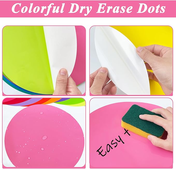 24 Pack Colorful Dry Erase Dots Circles,11 Inch Removable Vinyl Dot Wall Decal,Whiteboard Marker Stickers for Home,School,Office,Teachers,Students,Table & Desk(12 Colors)