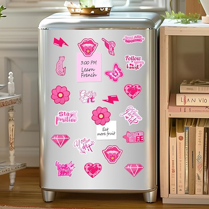 24 Pcs Preppy Locker Magnets for Girls - Pink Inspirational Magnets, Motivational Quote Decorative Magnets for Middle School Students Classroom Locker Decor