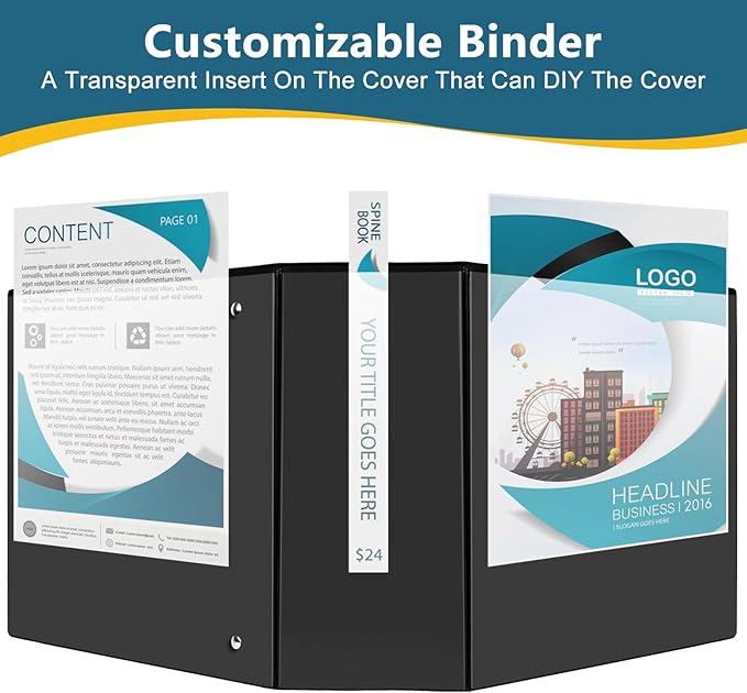 5" 3 Ring Binder, Standard 5-Inch Slant-D Ring Binder Fit Letter Size Paper, Presentation View Binders, 2 Packs, Black