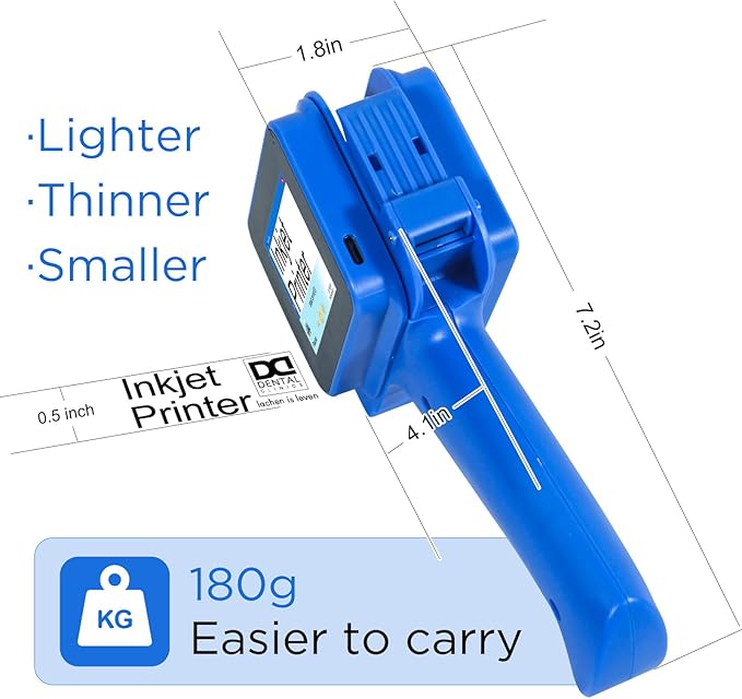 Handheld Inkjet Printer with 42ml Quick-Drying Ink Cartridge, 0.5 Inch Nozzle Ink Jet Coding Machine for EXP Date/Batch Number/QR Code/Barcode/Logo/Text (ZM-C12mini) (Blue)