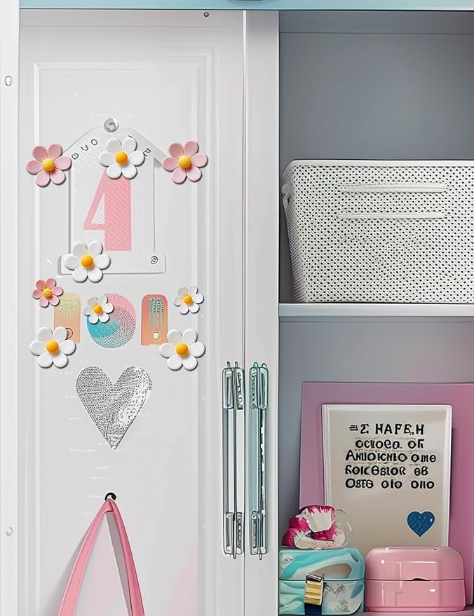 Mymazn Fridge Magnets Cute Refrigerator Magnets Colorful Decorative Magnets 3D Flower Magnets for Office Kitchen Locker 16PCS Pink White (8 Small+8 Large)