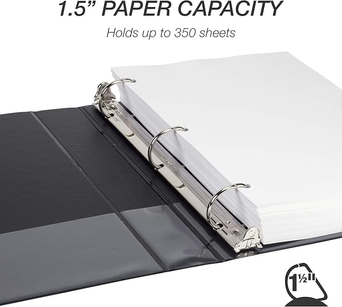 Samsill Durable 1.5 inch 3 Ring Binder, Made in USA, D Ring Binder, FSC 100% Recycled Chipboard, Black, 4 Pack