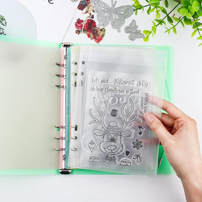 BAOFALI 3Pcs/Set A5 6 Ring Binder Cover Clean Transparent Soft PVC for Refillable Notebook Shell withMatte surfaceforStamp & Die Storage (Green)