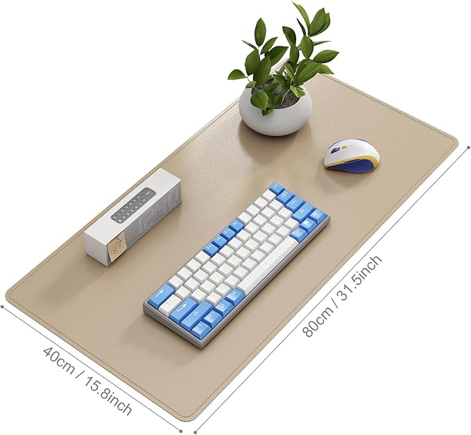DAWNTREES Desk Mat Protector,PU Leather Desk Pad,Non Slip, Large Mouse Pad and Keyboard Mat, Waterproof Writing Pad for Office and Home (Beige)