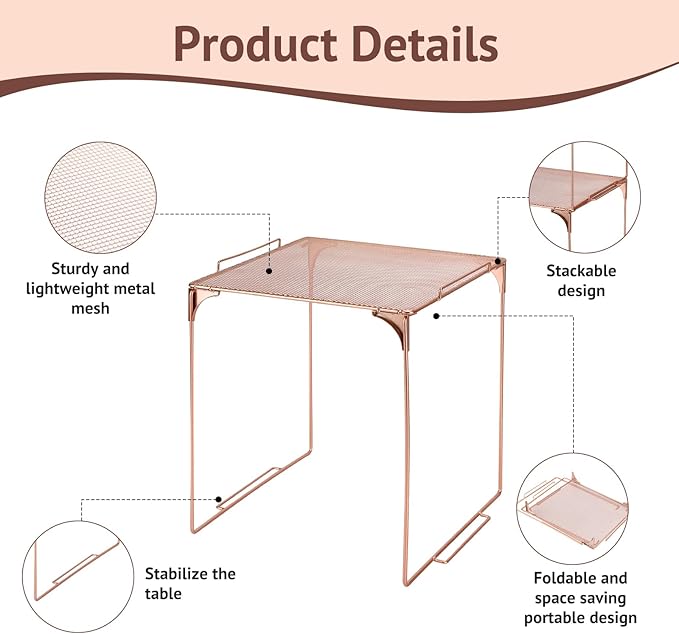 Locker Organizer Shelf Stackable Extra Locker Shelf for School Locker Organizer Storage Cabinet Accessories Suitable for School, Office, and Home use (2, Rose Gold)