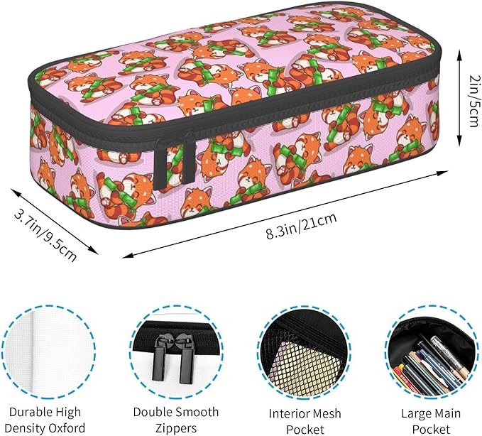 Cute Red Panda Hug Bamboo Large Pencil Case With Zipper Compartments Stationery Pencil Bag For Kids Teens Students School Supplies