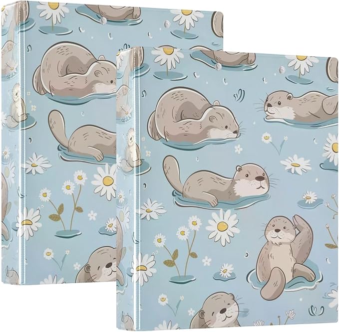 Otter Daisy Flower Blue Decorative 3 Ring Binder 1.5 Inch Large View Binders with Pockets File Organizer for Office College School, 1 Pack