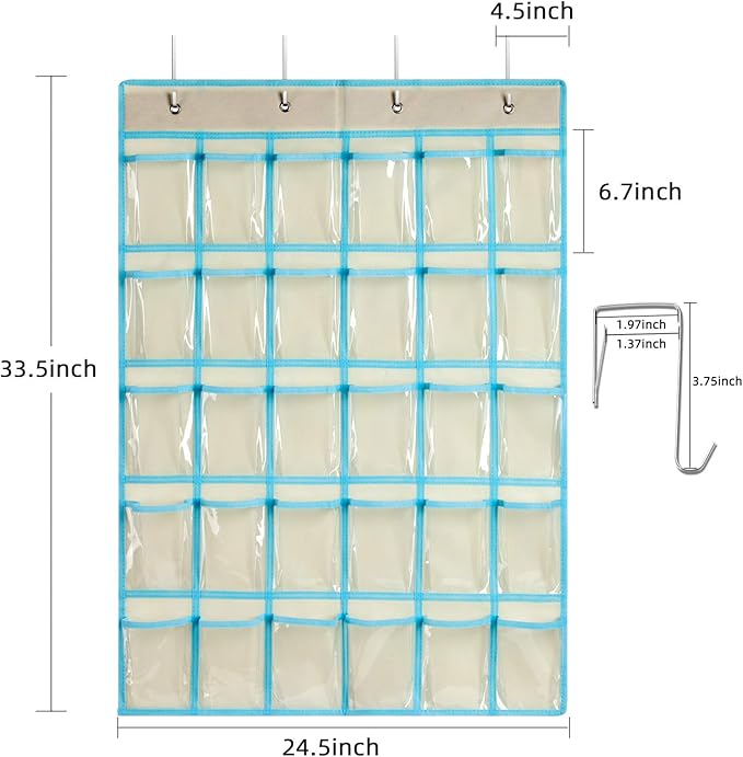 KEEPJOY Classroom Pocket Charts for Cell Phone Calculator Holders, Pocket Organizer for Cell phone Jail with 30 Clear Pockets chart Size 33.5 x 24.5 Inch Classroom Pocket Storage (Beige-30pockets)