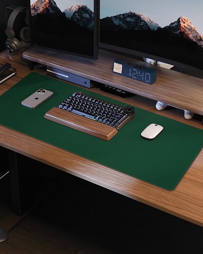 Leather Desk Pad Protector, Mouse Pad, Office Desk Mat, Non-Slip PU Leather Desk Blotter, Laptop Desk Pad, Waterproof Desk Writing Pad for Office and Home (Green, 31.5" x 15.7")