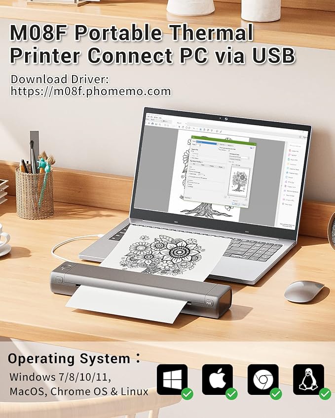Phomemo Inkless Portable Printer for Travel - Wireless Thermal Printer Compatible with Phone & Laptop, Bluetooth Printers Supports 8.5" X 11" Letter Thermal Paper, Come with Carry Case