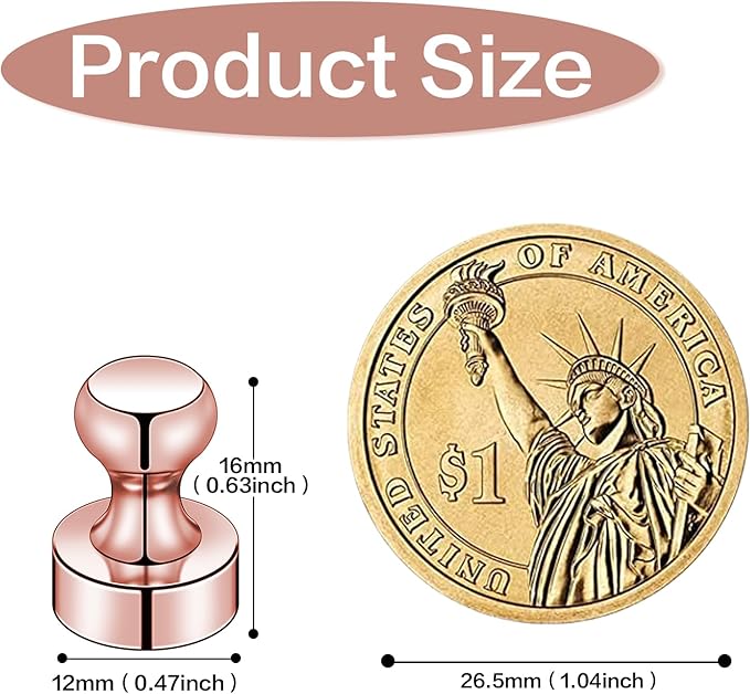 LOVIMAG 20 PCS Refrigerator Magnets, Rose Gold Fridge Magnets Strong Magnet for Whiteboard, Small Neodymium Magnet Ideal for Push Pin Magnetic, Office, Classroom, Map