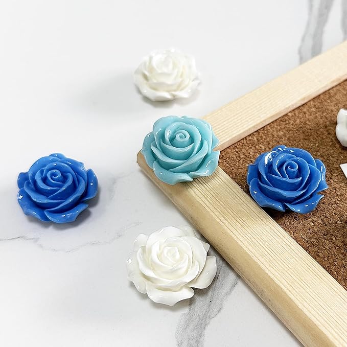 15 pcs - Cute Flower Magnet, Blue Rose Magnet for Fridge and Locker, Whiteboard, and Decoration(15 pcs - Rose - Blue)