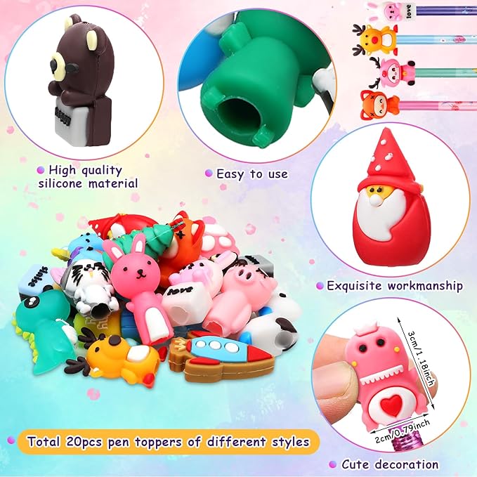 Teling 80 Pcs Scented Bookmarks and Smelly Pencils with Cute Toppers Set Fun Pencils Fruit Food Theme Scratch and Sniff Bookmarks Cartoon Pen Toppers for Kids Students Supplies(Adorable Style)