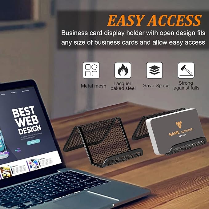 Business Card Holder for Desk, Office Desktop Business Card Display Holder, Mesh Business Card Holder, Desk Accessories for Women and Men,Black ( 3 Pack )