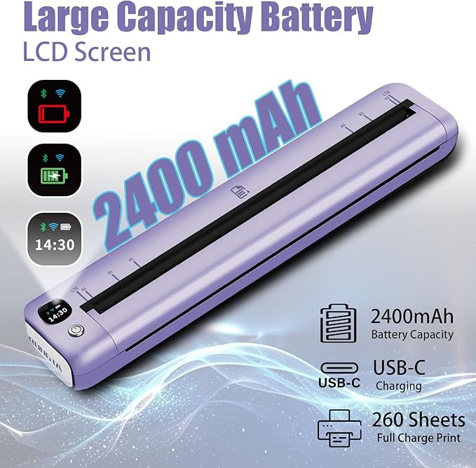Rongta Portable Printer Wireless for Travel, Bluetooth WiFi Inkless Thermal Printers for 8.5" x 11" US Letter & A4 Size, Compatible with Android iOS Phone Mac Windows Laptop for Office & Home (Purple)