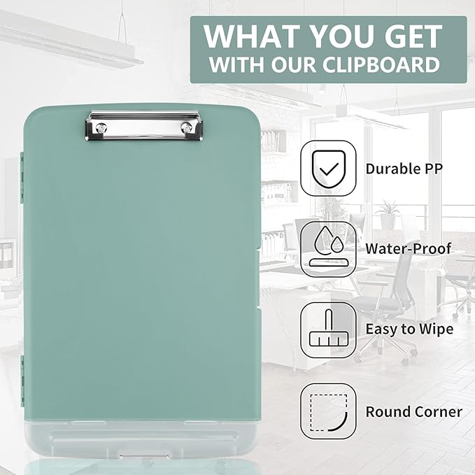 Clipboard with Storage,A4 Binder Nursing Clipboards with Pen Holder,Heavy Duty Storage Clipboard with Low Profile Clip, Clipboards Folder Side-Opening Clip Boards,Smooth Write Clip Board (Dark Green)