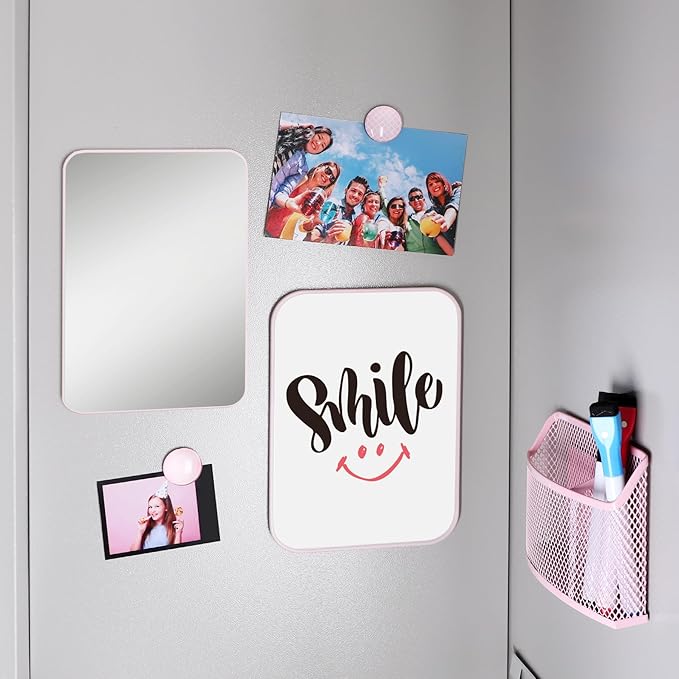 8PCS Pink Locker Accessories for Girls with Magnetic Mirror & Whiteboard, Magnetic Pen Holder, Dry Erase Markers, Magnets, Cute Locker Organizer & Decorations for Back to School Essentials