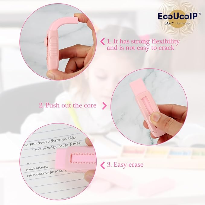 4+1 Pack Rubber Pink Erasers Sliding Retractable Eraser, Large Pink Erasers, Soft Cute Eraser, Large Pencil Eraser for School Office Art Drawing Pencil Eraser for Kids