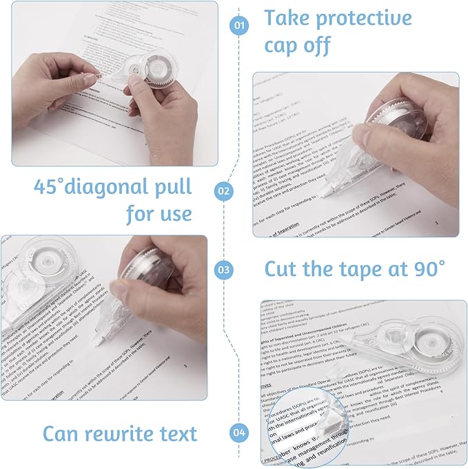 4 Pcs 39.4 Ft Correction Tape, Tear-Resistant Tape Bulk for School, Office, Note Taking, Journal (Tape Width 0.2 in, Clear)