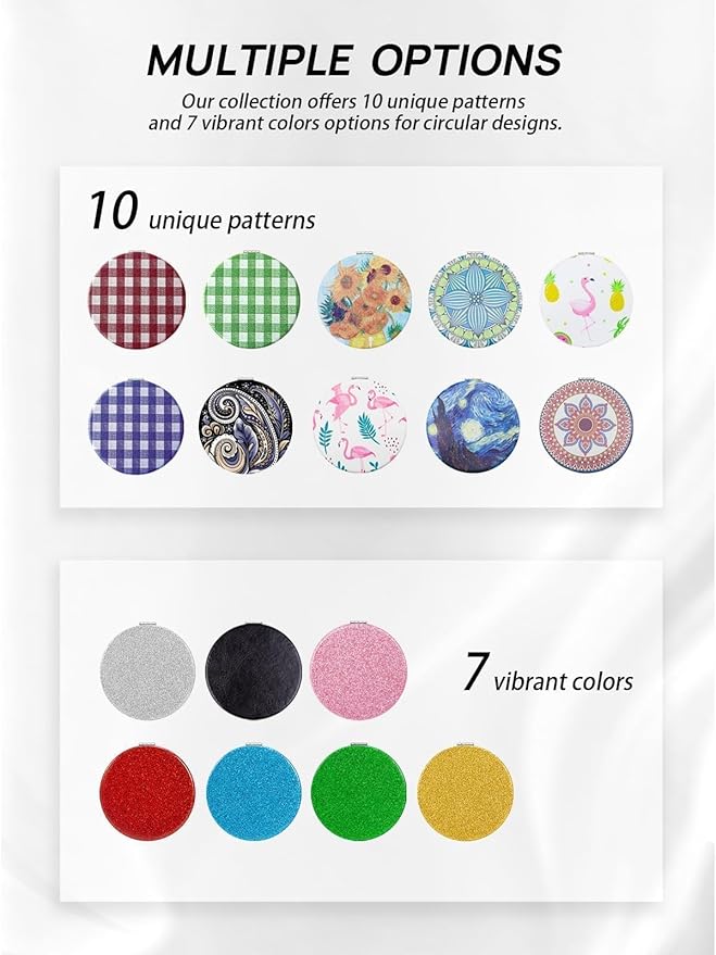 OMIRO 1X/10X Compact Magnifying Mirror, Unique Painting Pocket Mirror with Classical PU Leather (Round, Paisley)