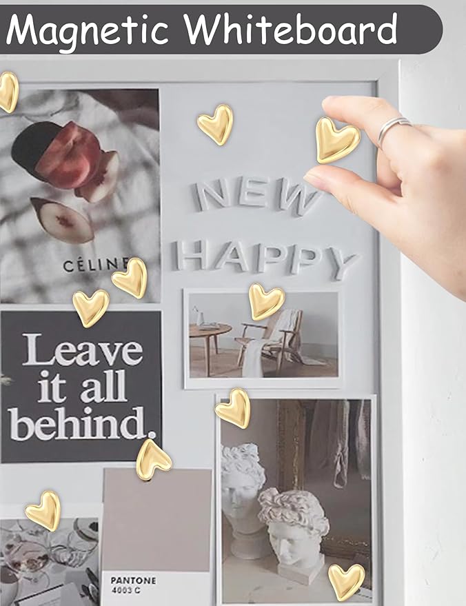 24PCS Gold Fridge Magnets Cute Love Heart Refrigerator Magnets, Decorative Magnets for Whiteboard Cabinet Locker, Lovely Fun Magnets for Classroom Home Kitchen Office