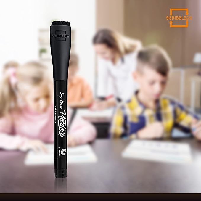 Scribbledo 36 Pack Dry Erase Markers Black Fine Tip Whiteboard Markers with Eraser Cap Thin Low Odor Skinny White Board Markers for Kids Adults Students Teachers Home School & Office