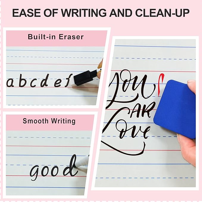 Set of 24 Dry Erase Boards, Double Sided Small Whiteboards with Lines for Kids, Students, Teacher & Classroom Pack, 9"x12" Mini Individual White Boards Lined for Writing with 24 Makers, 24 Erasers