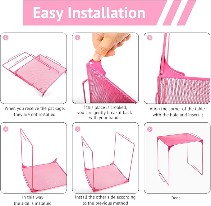 Locker Organizer Shelf Stackable Extra Locker Shelf for School Locker Organizer Storage Cabinet Accessories Suitable for School, Office, and Home use (2, Pink)