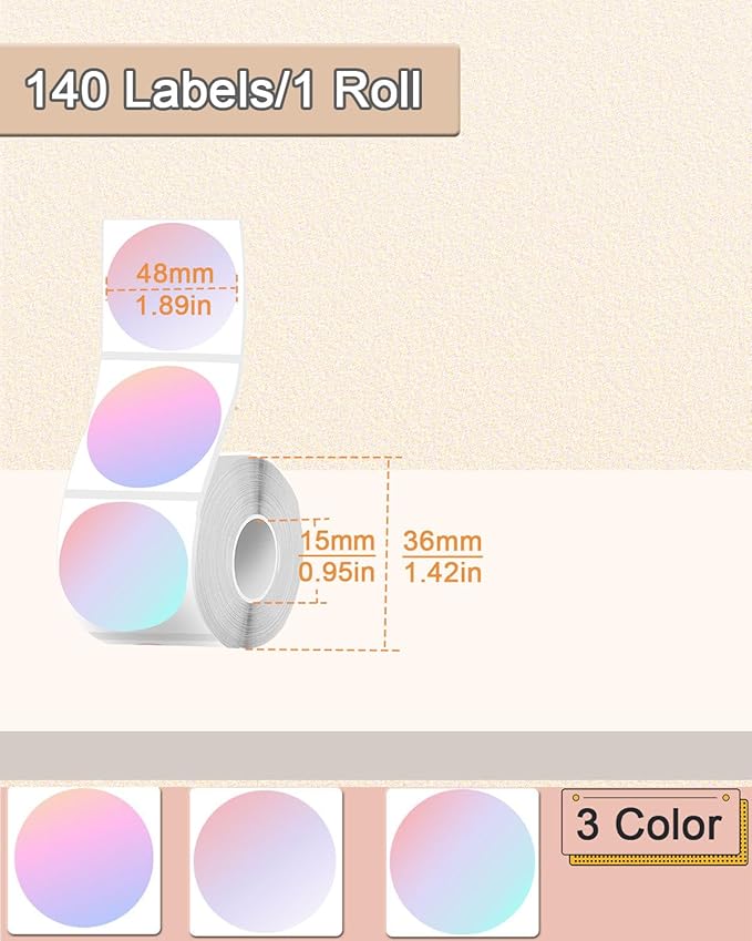 2 inch Round Thermal Labels for T50M/M110/M120/M220/M221 Label Maker, Thermal Printer Labels for Barcode, Shipping, Customized, Circle Direct Thermal Stickers 140 PCS/1 Roll, Dream Purple