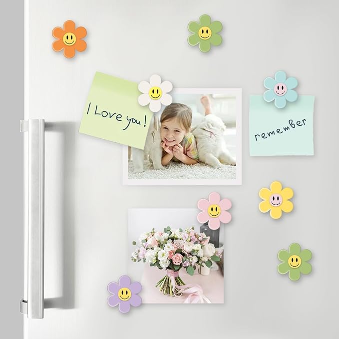 MORCART Fridge Magnets Cute Emoji Refrigerator Magnets Colorful Smiley Flower Magnets for Locker Whiteboard Decorative Magnets for Classroom Kitchen Office Gifts for Teachers Family and Friends 16PCS