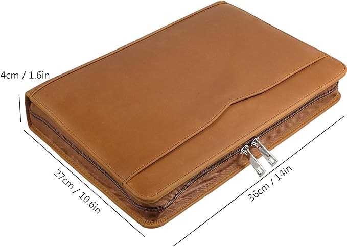 Professional Leather Business Padfolio Portfolio Case, 3 Ring Binder,Zippered Business Document Organizer Tablet Holder Folder Case,with Letter Size Notepad (Brown Upgraded version)