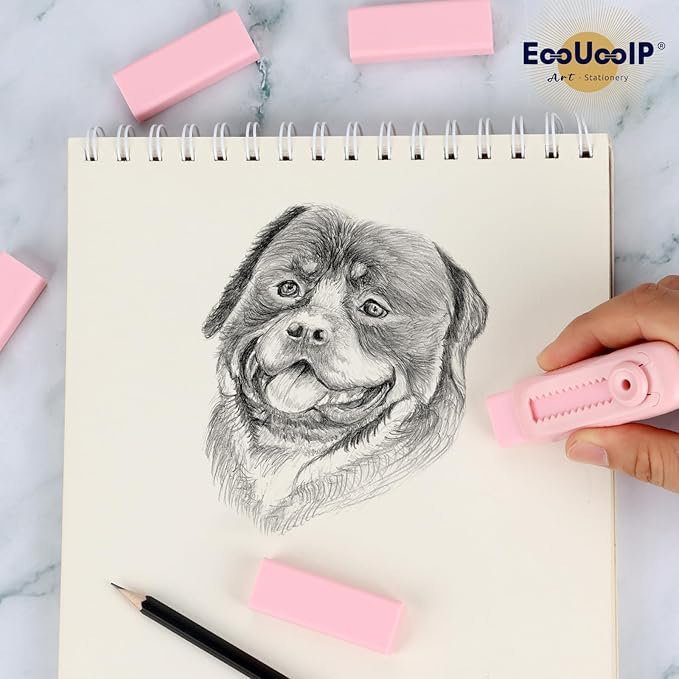 4+1 Pack Rubber Pink Erasers Sliding Retractable Eraser, Large Pink Erasers, Soft Cute Eraser, Large Pencil Eraser for School Office Art Drawing Pencil Eraser for Kids
