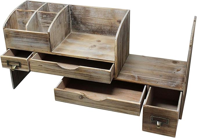 Executive Office Solutions Adjustable Wooden Office Desk Organizer For Desktop, Tabletop, or Counter – Wood Storage Shelf Rack – For Office Supplies, Desk Accessories, or Mail - Barnwood