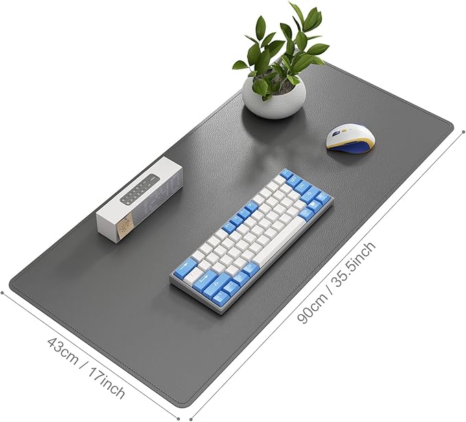 DAWNTREES Desk Mat Protector,PU Leather Desk Pad,Non Slip, Large Mouse Pad and Keyboard Mat, Waterproof Writing Pad for Office and Home (Dark Gray,35.5''x16.9'')