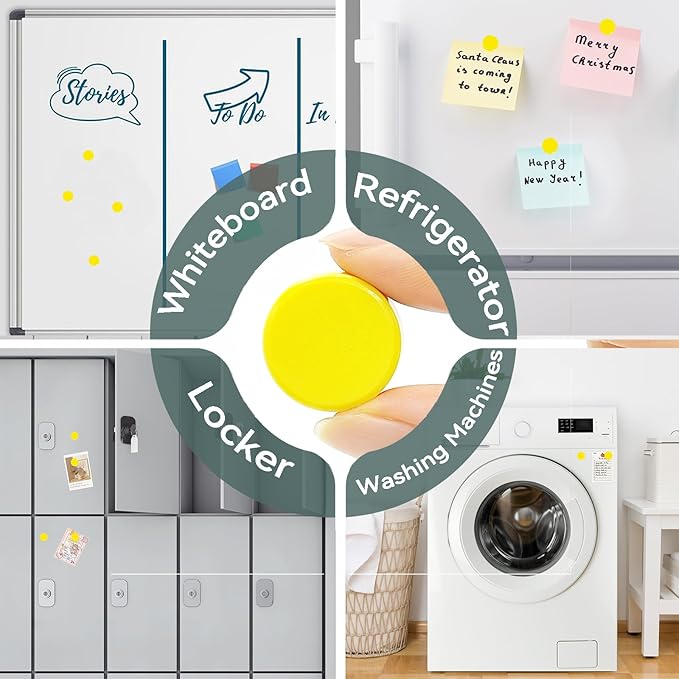 Fridge Magnets, 30 Pack Strong Small Refrigerator Magnets, Heavy Duty Cute Mini Whiteboard Round Magnets for Fridge, Locker, Office, Classroom, Kitchen, Yellow