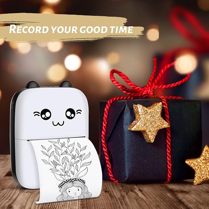 Mini Pocket Printer, Gifts for kids, Portable Thermal Printer for Pictures/Retro Photos/Receipts/Notes/Lists/Label/ Memo/QR Codes, Bluetooth Wireless Smart Printer with Android or iOS APP (Black)