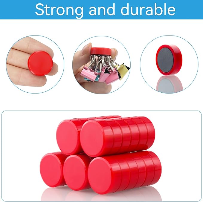 80 Pack Fridge Magnets, Strong Small Round Magnets for Whiteboard, Office, Classroom & Locker - Refrigerator Magnets Heavy Duty Cute Mini Magnet for Crafts, Magnetic Board, Home & Kitchen (Red)