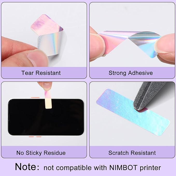 1600 Pcs Label Tapes 12 x 40 mm Laminated Stickers Replacement Compatible with D30 Portable Thermal Label Paper Printer Tapes for Office 160 Pcs/Roll (Holographic Purple)