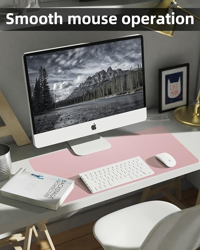 Pink Leather Desk Mat, Large Mouse Pad & Laptop Mat for Office & Home (23.6"x13.8")