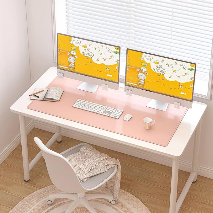 DAWNTREES Desk Mat Protector,PU Leather Desk Pad,Non Slip, Large Mouse Pad and Keyboard Mat, Waterproof Writing Pad for Office and Home (Pink,39.4''x19.7'')