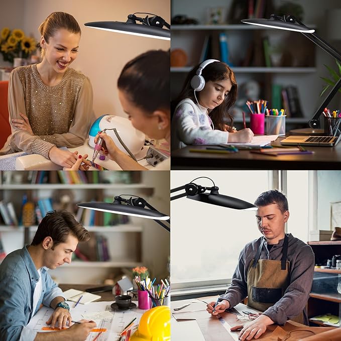 182 LEDs Desk Lamps for Home Office, 20” Overhead Bright Lumens 24W Metal Eye-Caring Nail Desk Light for Reading Work Craft Sewing Task Workbench, Black