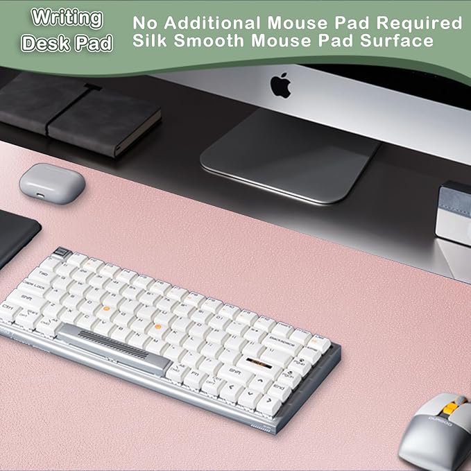 Boutilon Leather Desk Pad Protector,Non-Slip Mouse Pad,Laptop Desk Pad,Office Mouse Mat,Waterproof Leather Desk Blotter,Desk Writing Pad for Office and Home (L-Pink,35"x 17")