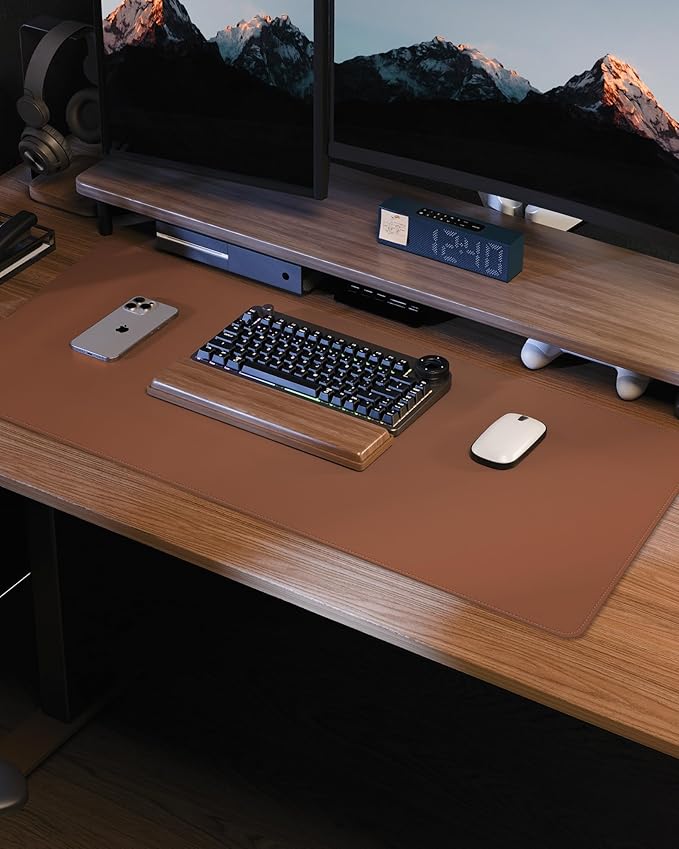 Non-Slip Desk Pad,Mouse Pad,Waterproof PVC Leather Desk Table Protector,Non-Slip PU Leather Desk Blotter, Easy Clean Laptop Desk Writing Mat for Office Work/Home/Decor(Brown, 23.6" x 13.7")