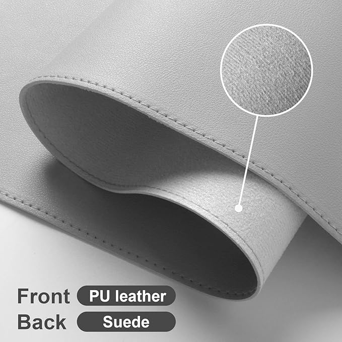DAWNTREES Desk Mat Protector,PU Leather Desk Pad,Non Slip, Large Mouse Pad and Keyboard Mat, Waterproof Writing Pad for Office and Home (Light Gray,47.2''x23.6'')